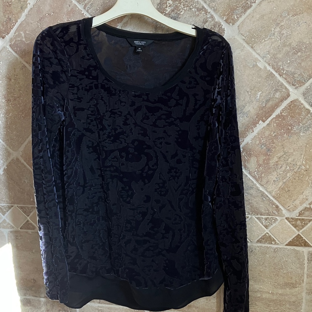Simply Vera Vera Wang Black Velvet Long Sleeve Top - Size M